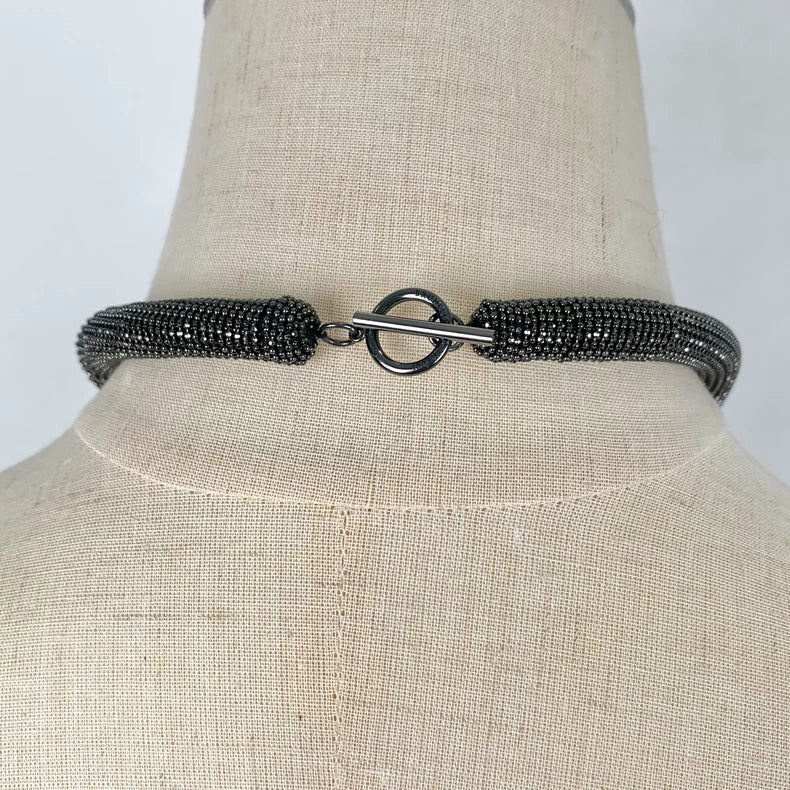 Black Layered Beaded Necklace 53cm Length