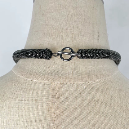 Black Layered Beaded Necklace 53cm Length