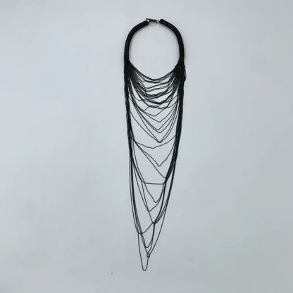 Black Layered Beaded Necklace 53cm Length