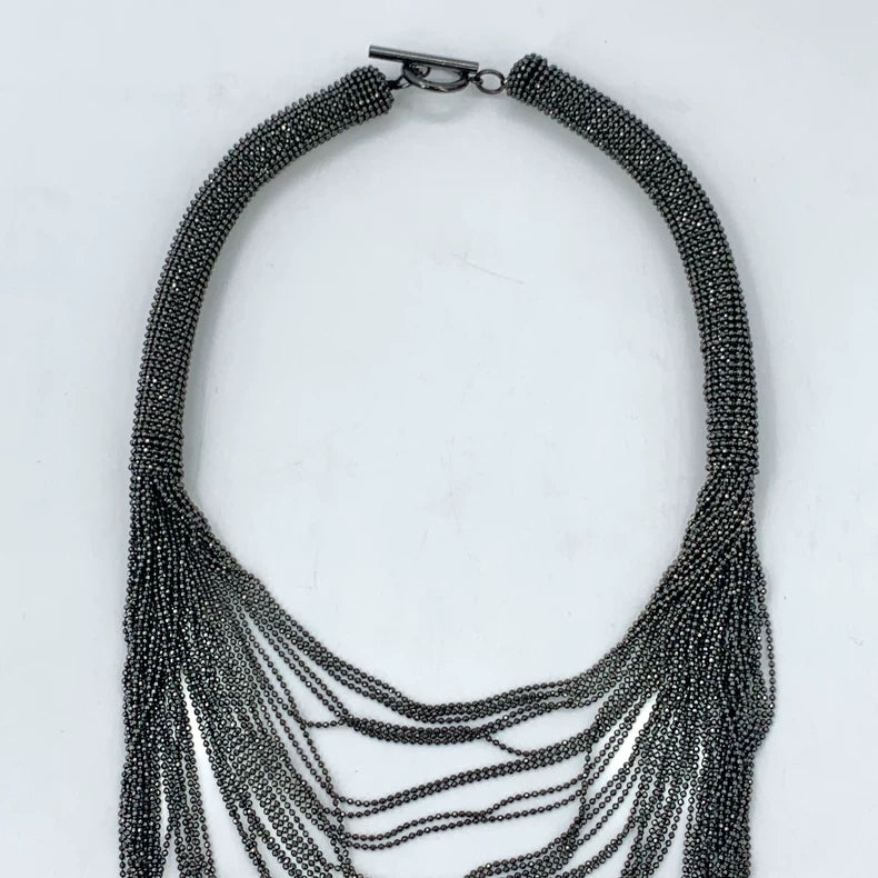 Black Layered Beaded Necklace 53cm Length