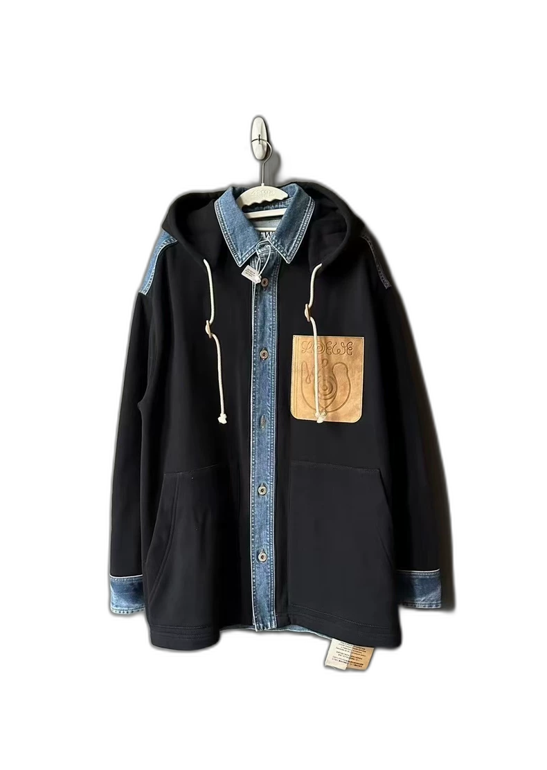 Loewe Denim and Black Hooded Jacket