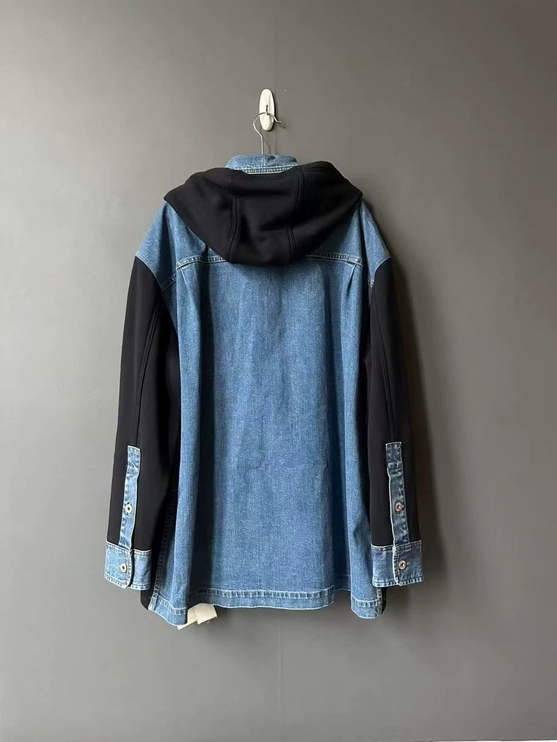 Loewe Denim and Black Hooded Jacket