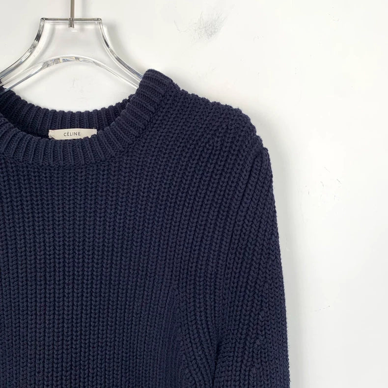 Celine Navy Blue Long Sleeve Knit Sweater
