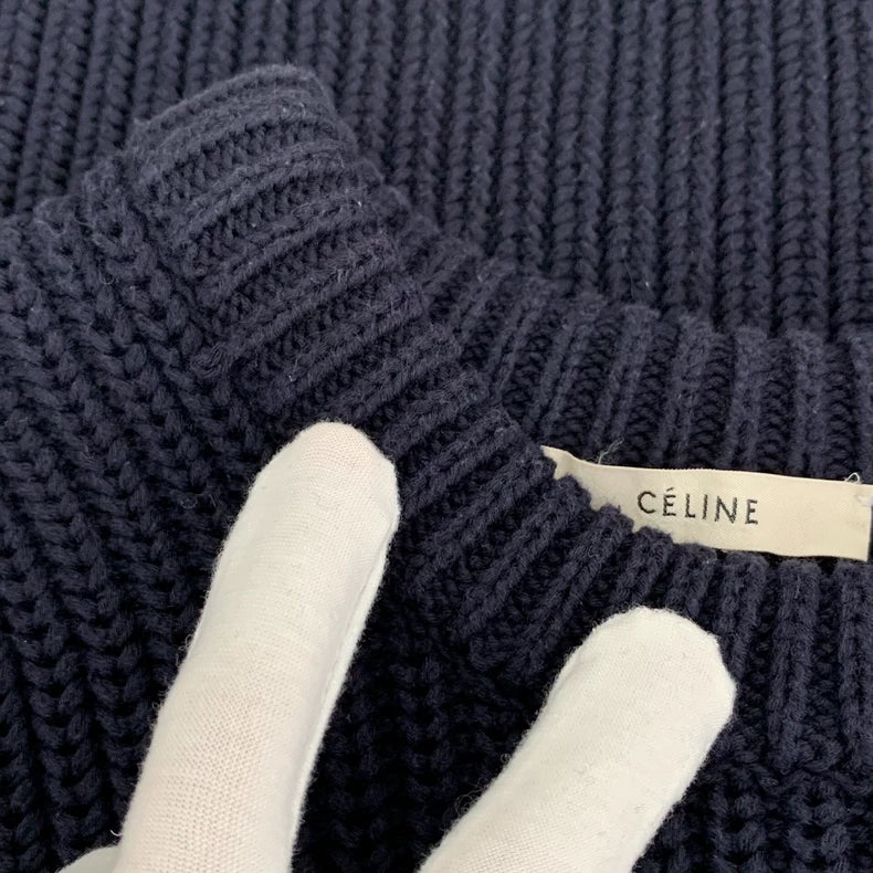 Celine Navy Blue Long Sleeve Knit Sweater