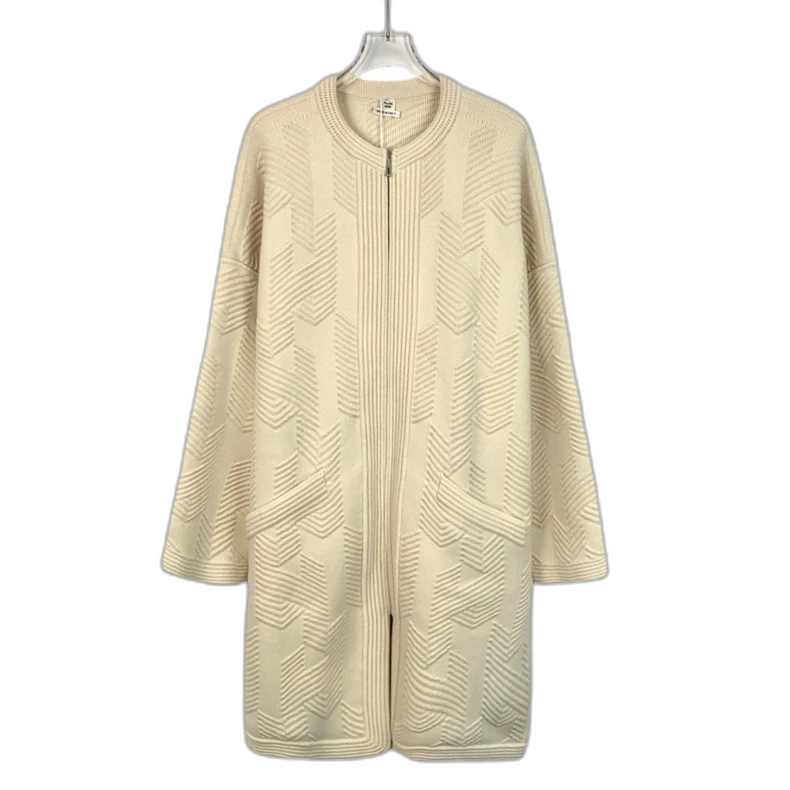 Hermes Beige Wool Zipper Knit Jacket