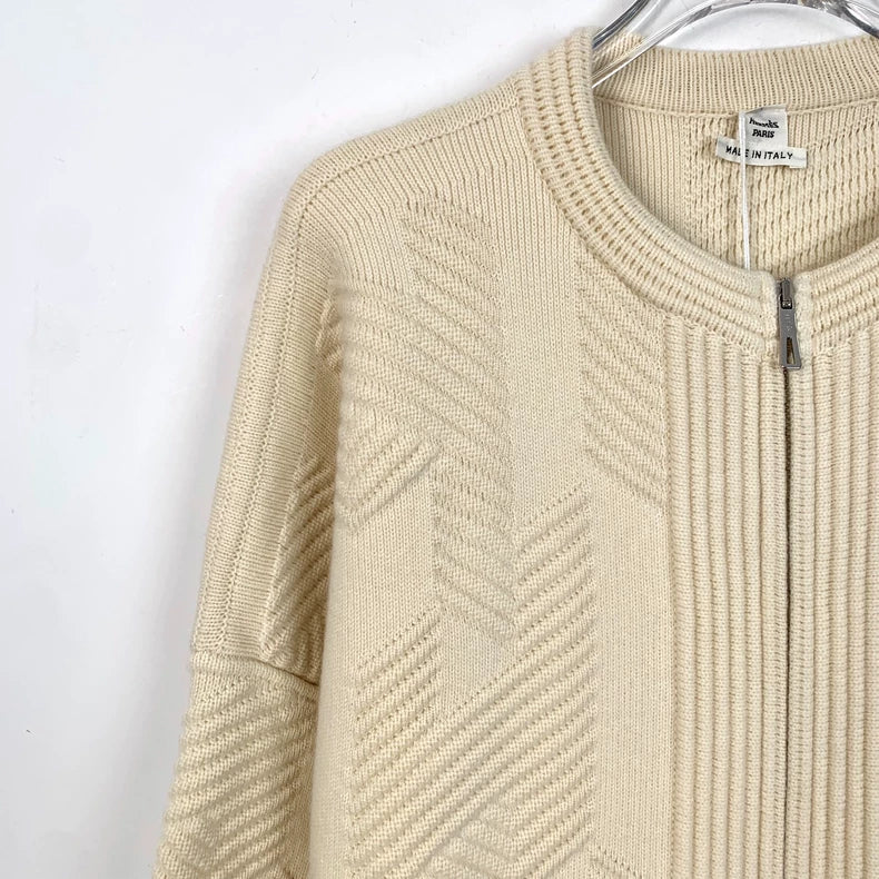 Hermes Beige Wool Zipper Knit Jacket