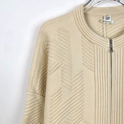 Hermes Beige Wool Zipper Knit Jacket