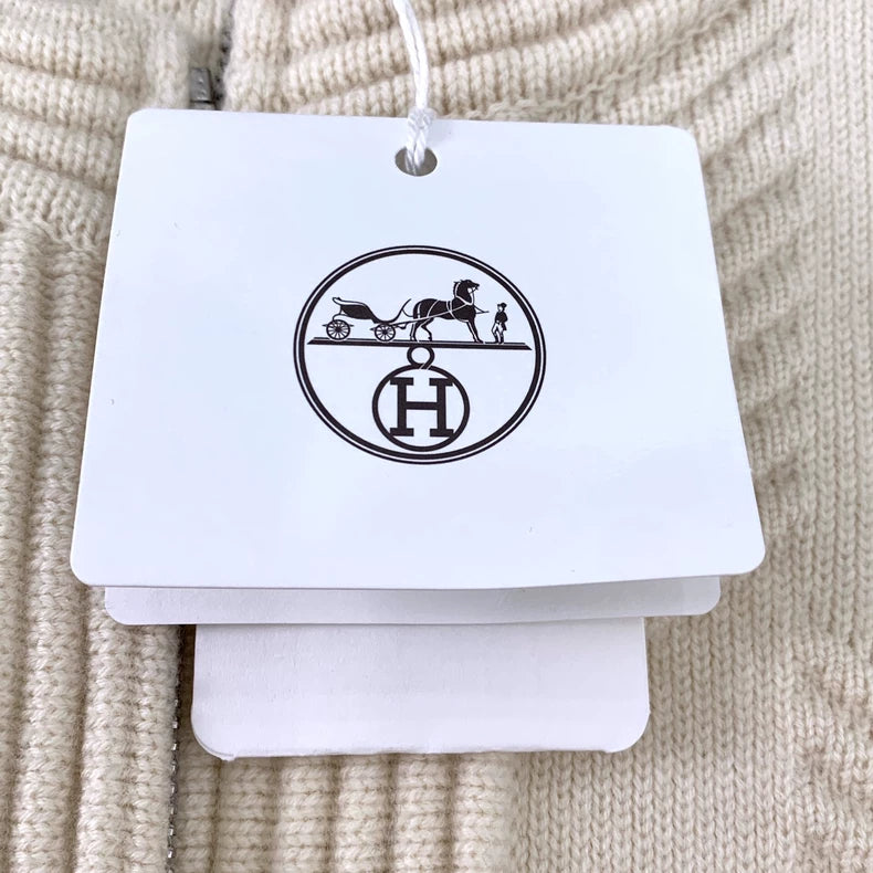 Hermes Beige Wool Zipper Knit Jacket