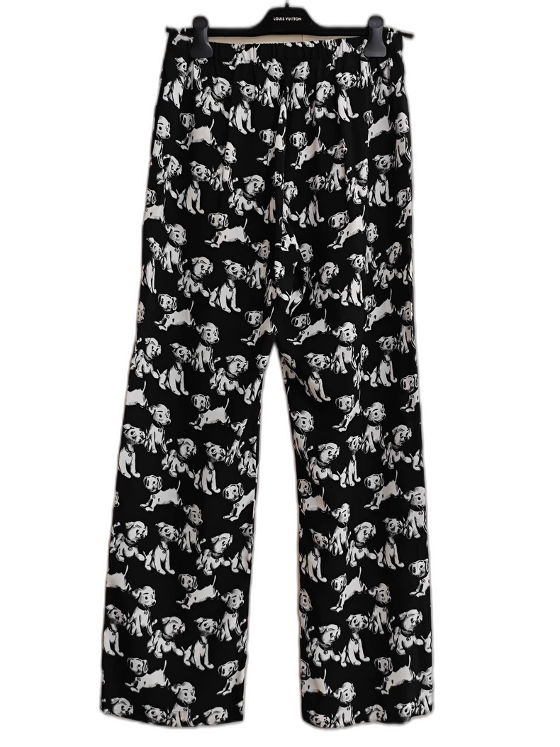 Celine Silk Dog Print Long Pants