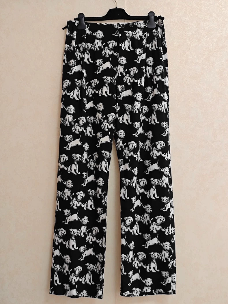 Celine Silk Dog Print Long Pants