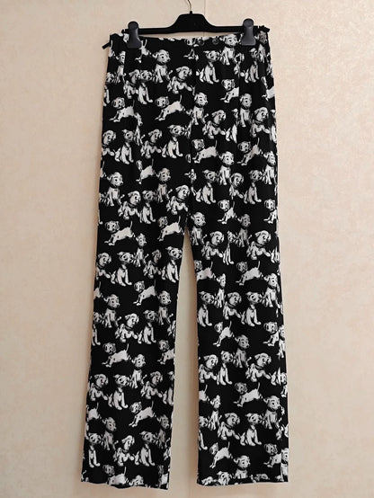 Celine Silk Dog Print Long Pants