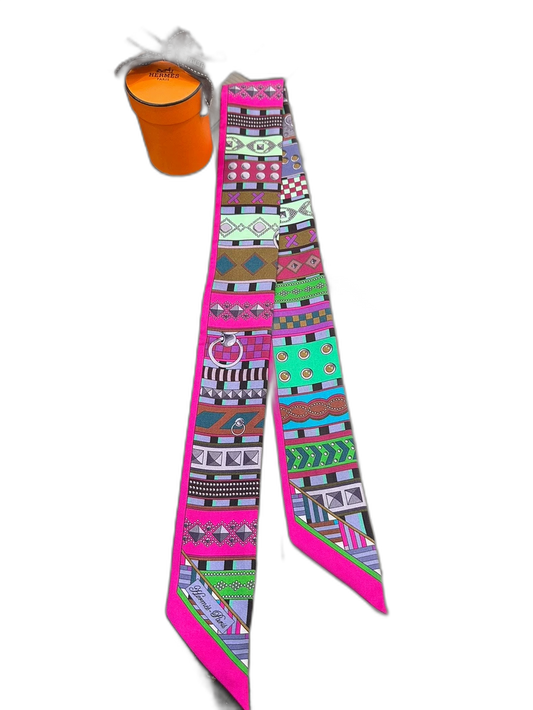 Pink Geometric Pattern Twilly Ribbon