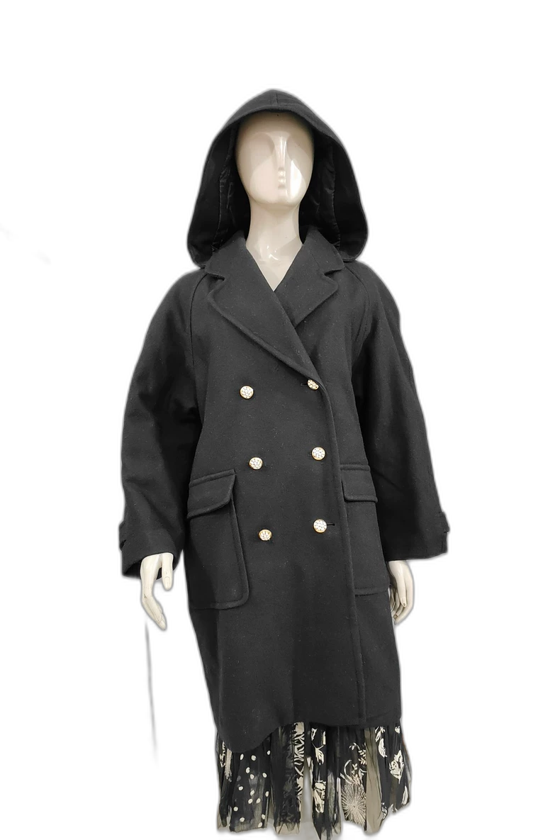 Vintage Black Prada Hooded Wool Coat