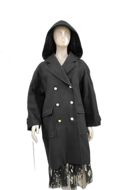 Vintage Black Prada Hooded Wool Coat