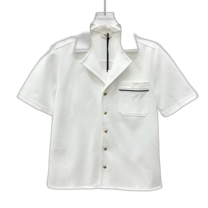 Celine White Embroidered Cotton Short Sleeve Shirt