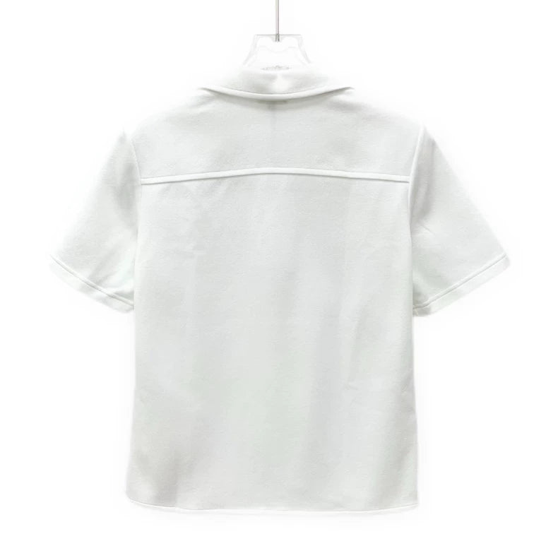 Celine White Embroidered Cotton Short Sleeve Shirt