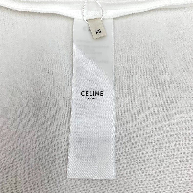 Celine White Embroidered Cotton Short Sleeve Shirt