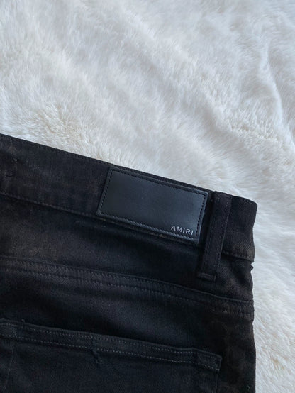 Amiri Black Leopard Print Distressed Jeans