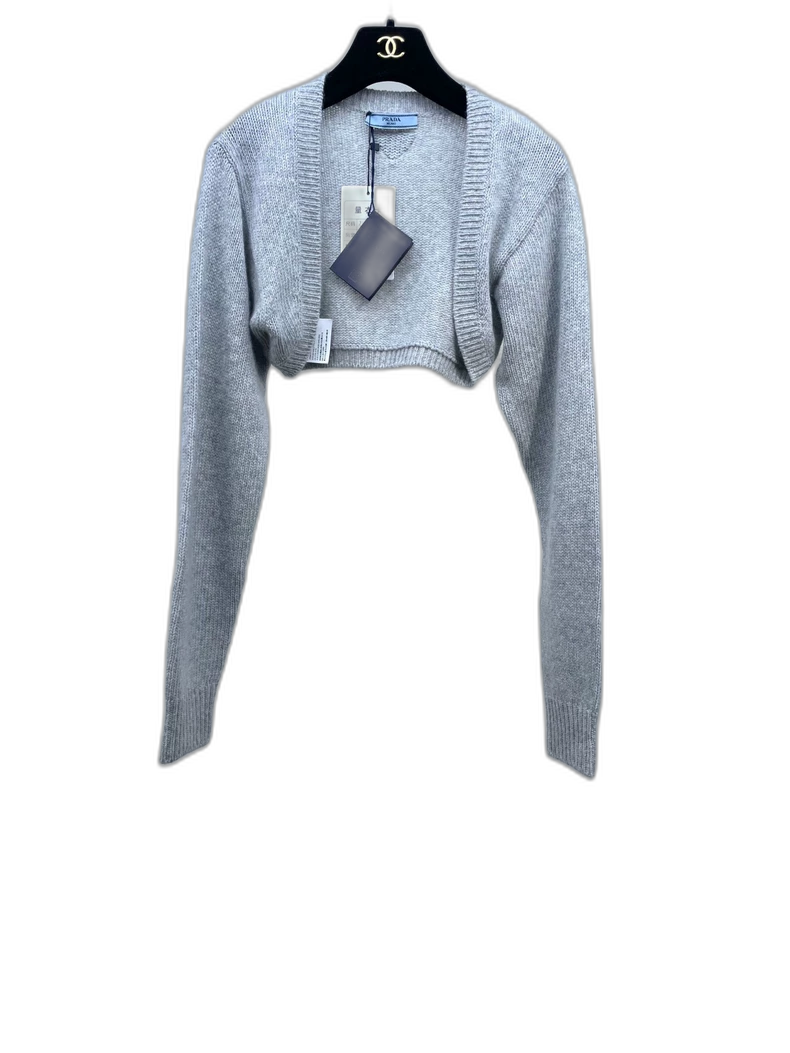 Prada Gray Knit Wool Cropped Cardigan