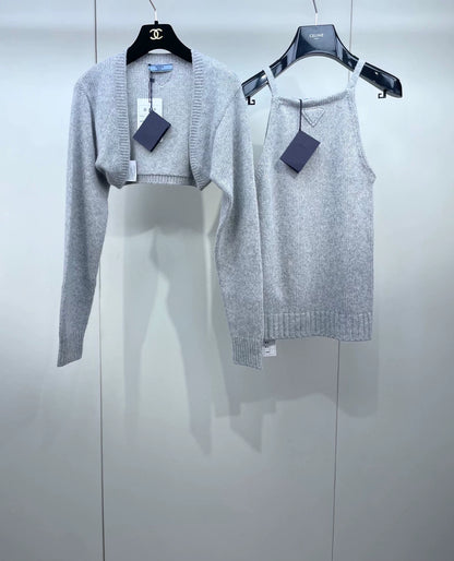 Prada Gray Knit Wool Cropped Cardigan
