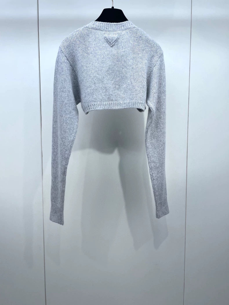 Prada Gray Knit Wool Cropped Cardigan