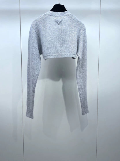 Prada Gray Knit Wool Cropped Cardigan