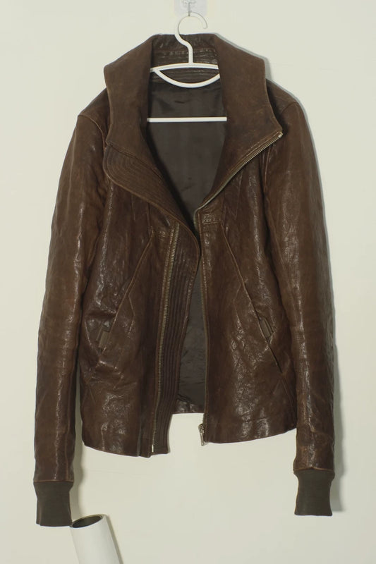 Rick Owens High Collar Leather Jacket