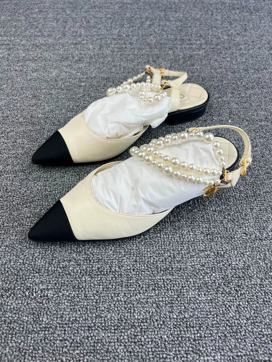 Chanel Pearl Pointed Toe Flat Shoes-yf