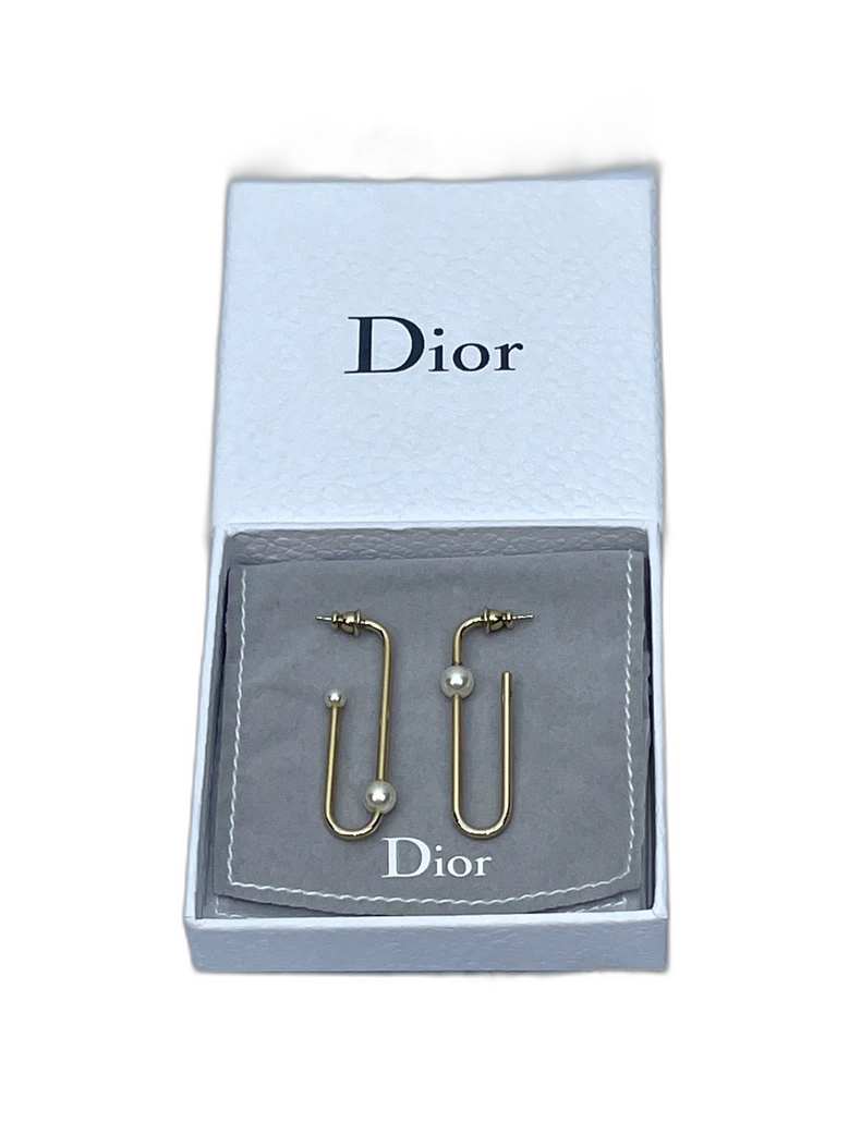 Dior Gold Paperclip Pearl Earrings