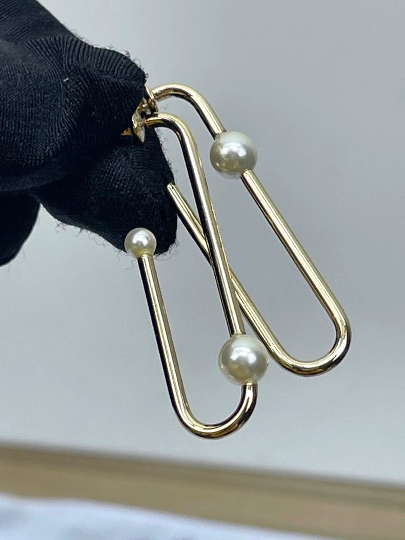 Dior Gold Paperclip Pearl Earrings