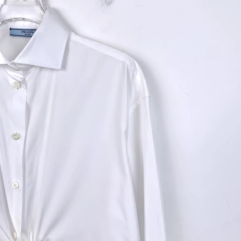 White Long Sleeve Prada Shirt with Brooch