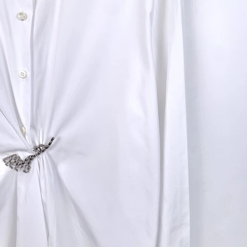 White Long Sleeve Prada Shirt with Brooch