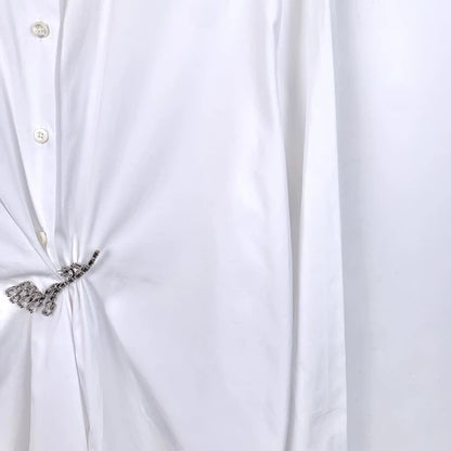 White Long Sleeve Prada Shirt with Brooch