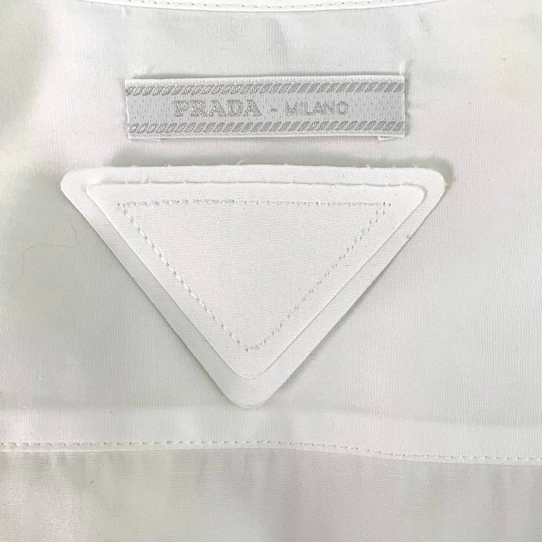 White Long Sleeve Prada Shirt with Brooch