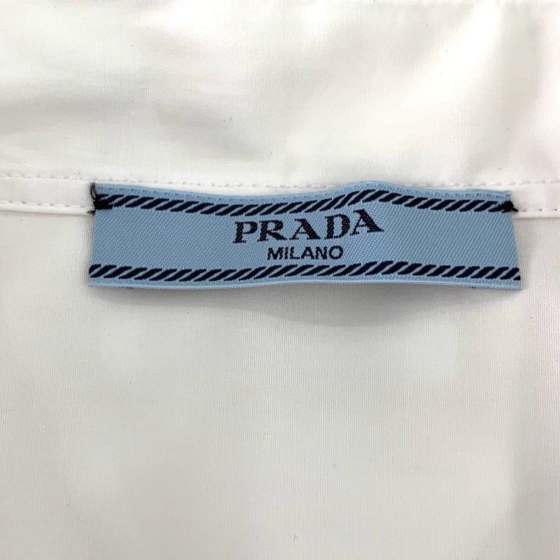 White Long Sleeve Prada Shirt with Brooch