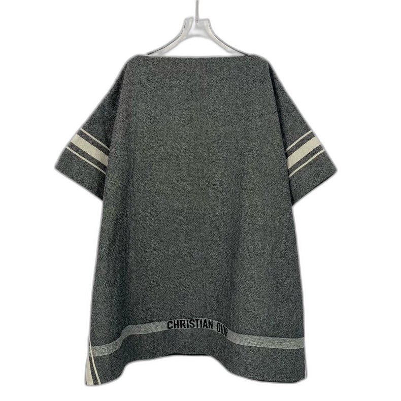 Gray Striped Wool Cape Coat by Dior