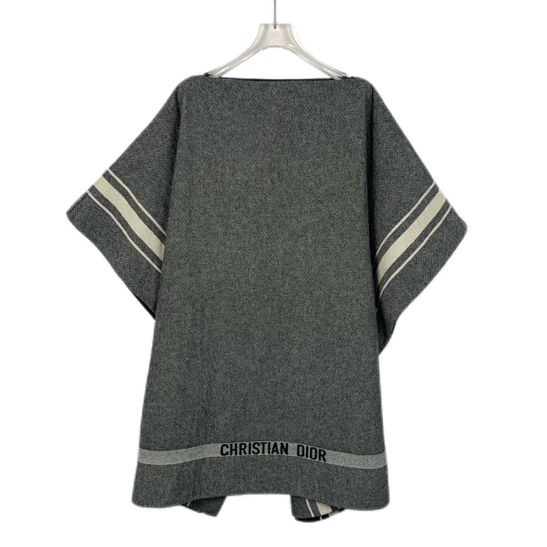 Gray Striped Wool Cape Coat by Dior