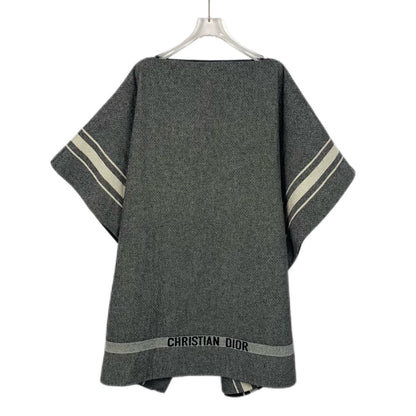 Gray Striped Wool Cape Coat by Dior