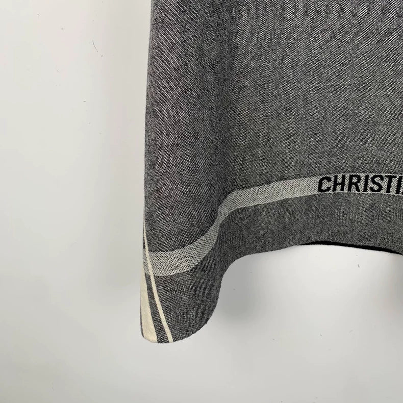 Gray Striped Wool Cape Coat by Dior