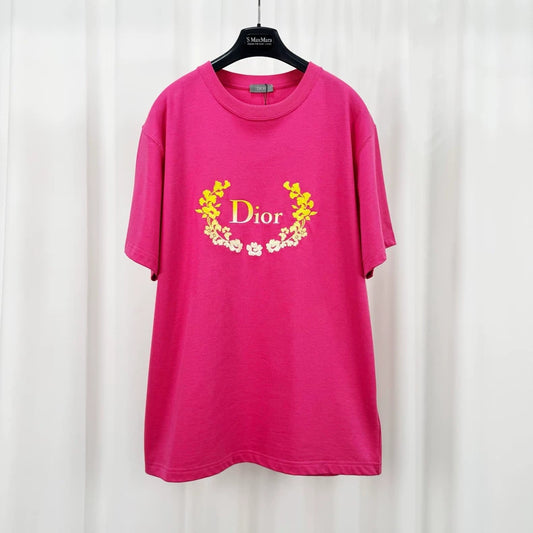 Dior Embroidered Floral Short Sleeve Tee-yf