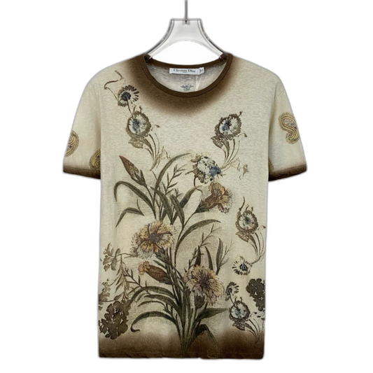 Dior Brown Floral Cotton Linen T-Shirt