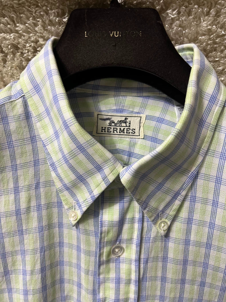 Hermes Men's Checked Long Sleeve Shirt