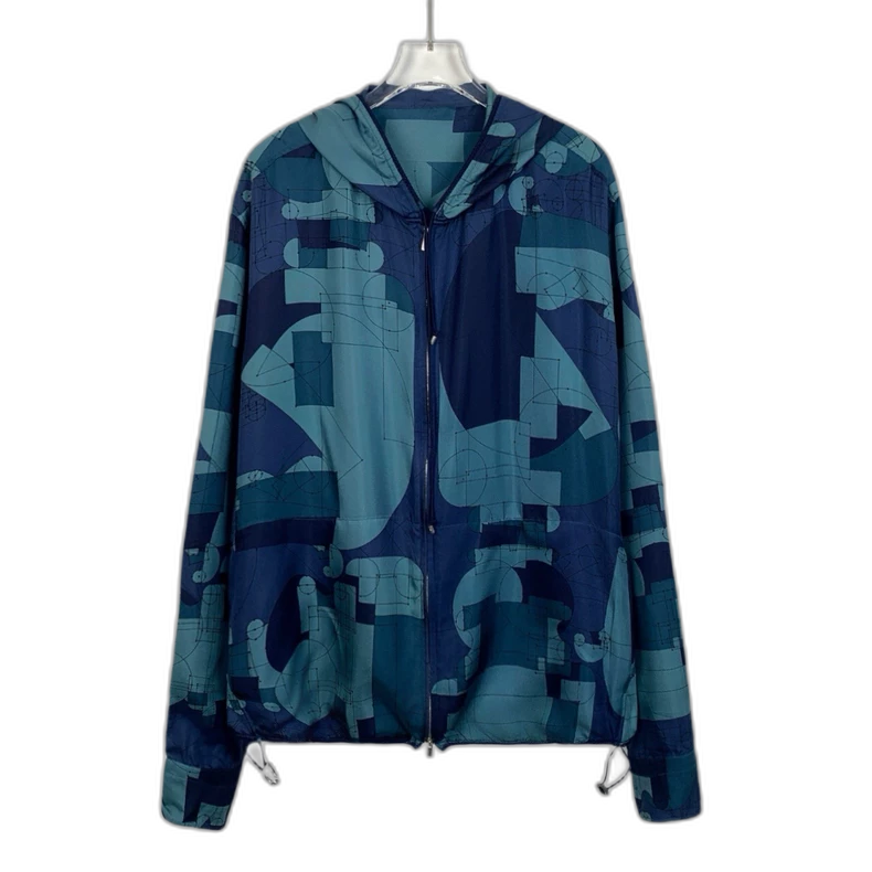 Hermes Colorful Geometric Pattern Hooded Jacket