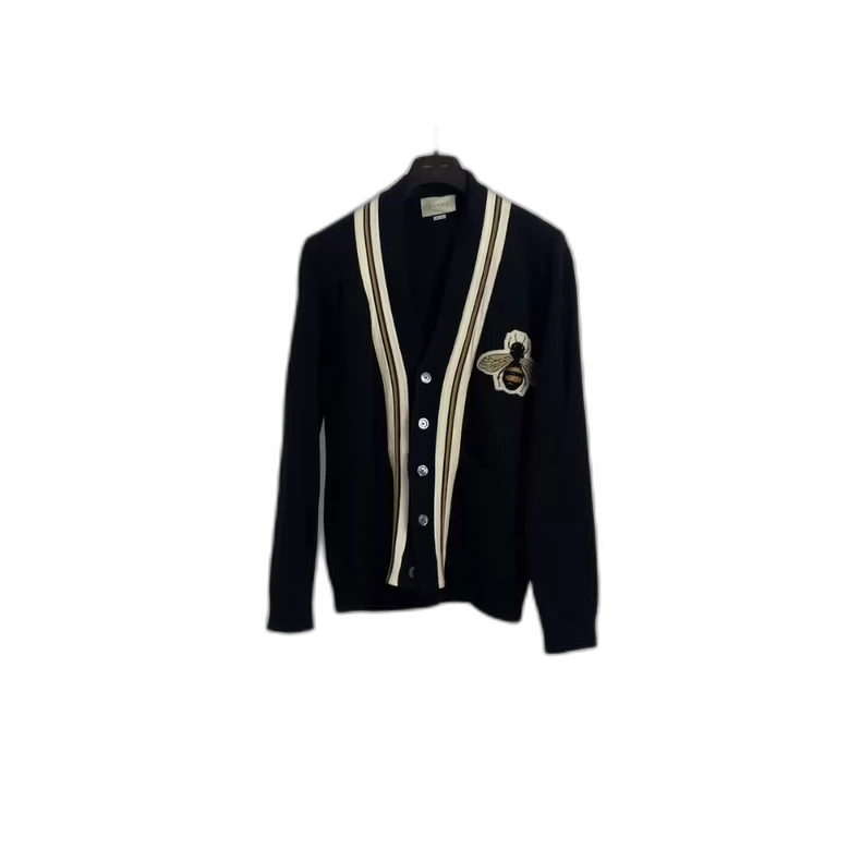 Black Cardigan with Bee Embroidery