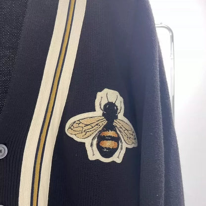Black Cardigan with Bee Embroidery