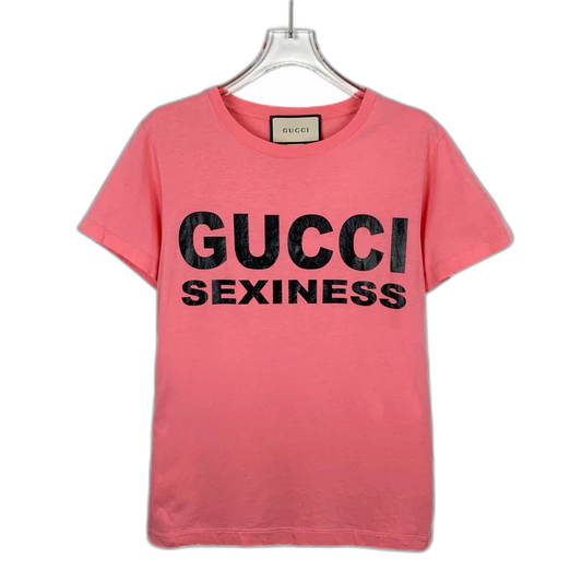 Gucci Pink Logo Print Cotton T-Shirt