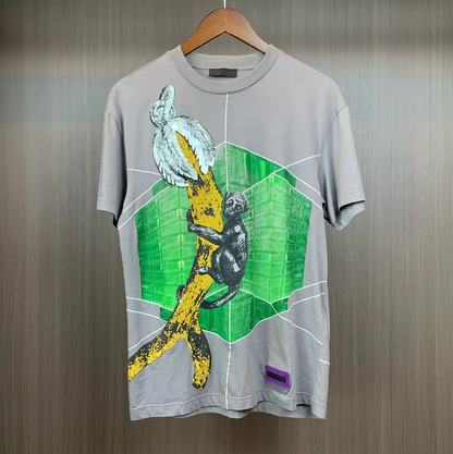 Prada Grey Graphic Print Short Sleeve T-Shirt