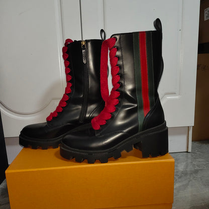 Gucci Women's Leather Web Ankle Boots in Black 0079