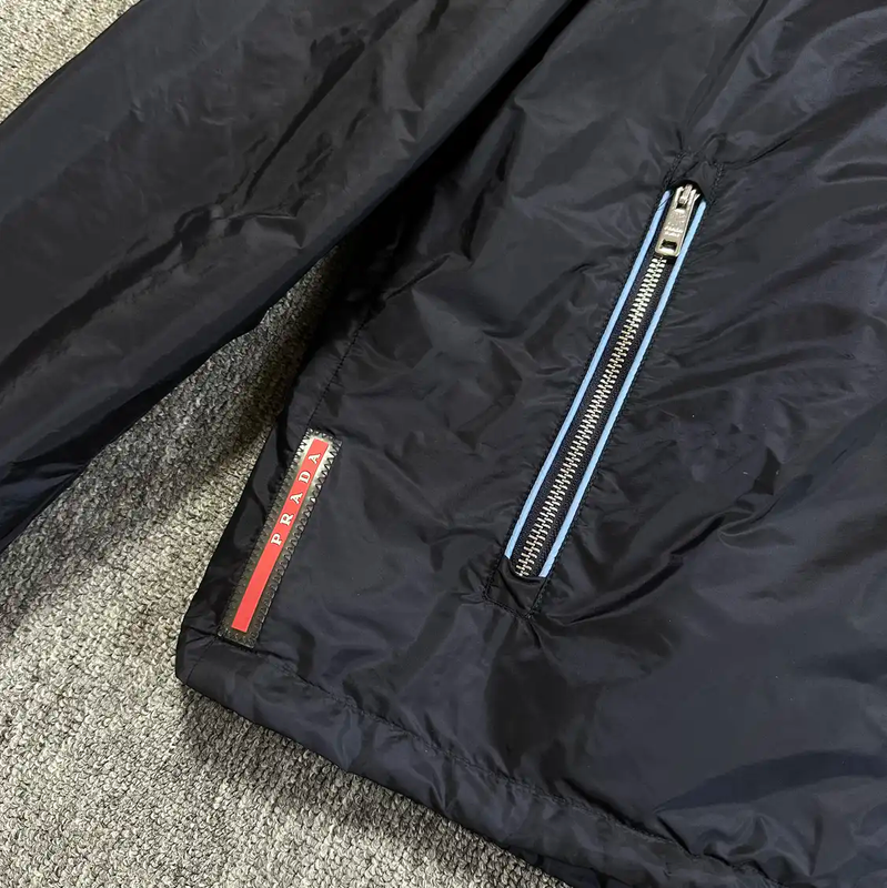 Prada Men's XL Navy Jacket with Hood