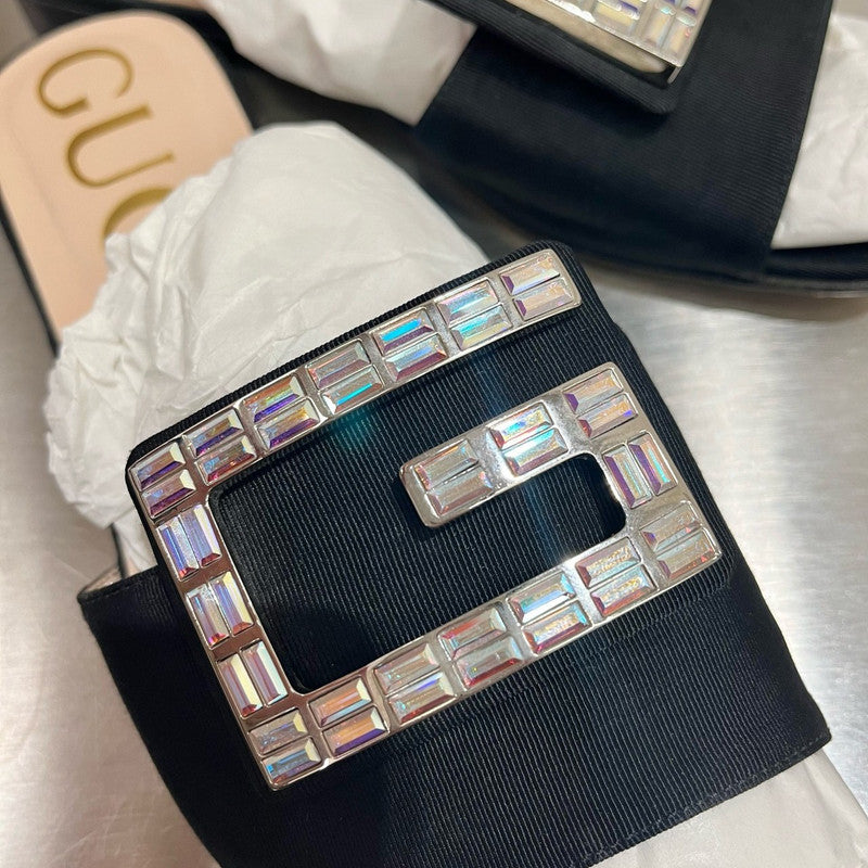 Gucci Crystal GG Logo Black Slide Sandals 0079